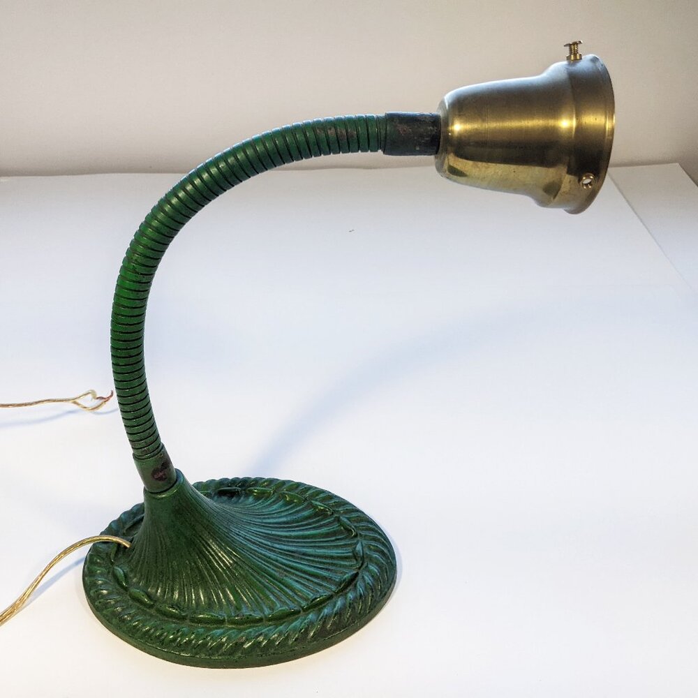Beautiful Art Deco Cast Iron Goose-neck Table Lamp - Green, Eagle brand no shade